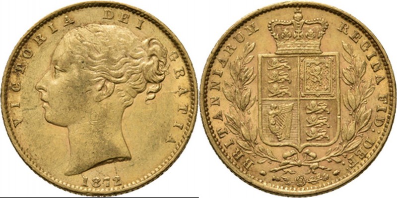 Great Britain - Sovereign 1872, Gold, VICTORIA 1837–1901 Young head over date. R...