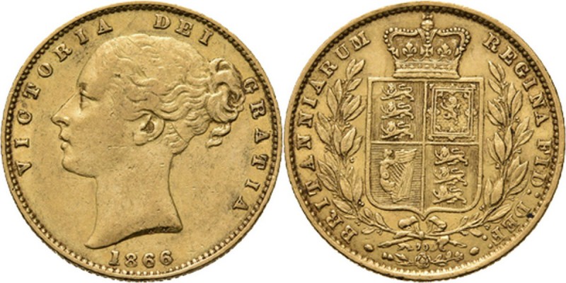 Great Britain - Sovereign 1866, Gold, VICTORIA 1837–1901 Young head over date. R...