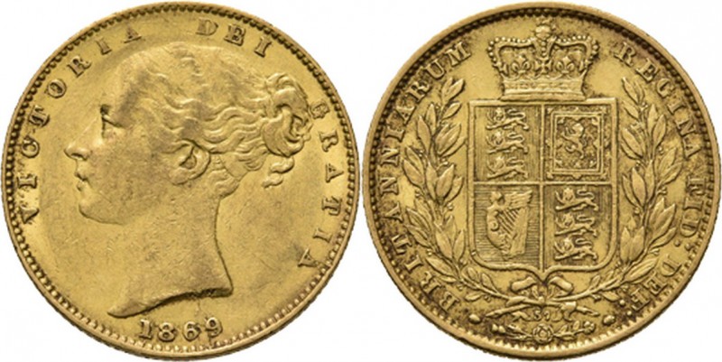 Great Britain - Sovereign 1869, Gold, VICTORIA 1837–1901 Young head over date. R...
