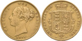 Great Britain - ½ Sovereign 1877, Gold, VICTORIA 1837–1901 Young head to left. Rev. shield. S. 3860; Fr. 389f.3.92 g. Scratches on obverse. With die n...