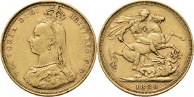 Great Britain - Sovereign 1888, Gold, VICTORIA 1837–1901 Jubilee bust to left. Rev. St. George slaying dragon, date in exergue. S. 3866; KM. 767; Fr. ...