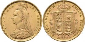 Great Britain - ½ Sovereign 1892, Gold, VICTORIA 1837–1901 Jubilee bust to left. Rev. crowned arms, date below. S. 3869D; Fr. 393 (258).3.99 g Extreme...