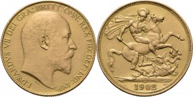 Great Britain - 2 Pounds 1902, Gold, EDWARD VII 1901–1910 Bare head to right. Rev. St. George slaying dragon; in exergue date.S. 3968; Fr. 398 (263); ...