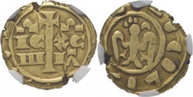 Italy - Multiple Tari n.d, Gold, FREDERICO II 1197–1250, BRINDISI Legend divided by cross. Rev. eagle in circle.Fr. 136; MEC. 532v4.02 g. NGC VF40