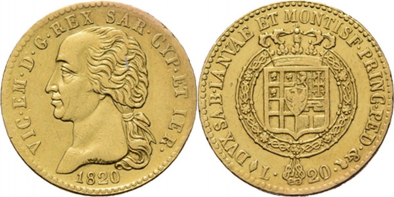 Italy - 20 Lire 1820, Gold, VITTORIO EMANUELE I 1802–1821, SARDINIA Head to left...