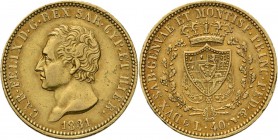 Italy - 40 Lire 1831, Gold, CARLO FELICE 1821–1831, SARDINIA Head to left, date below. CAR·FELIX D·G·REX SAR·CYP·ET HIER·. Rev. crowned spade-shaped f...