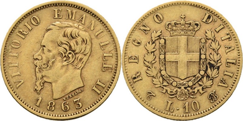Italy - 10 Lire 1863 T BN, Gold, VITTORIO EMANUELE II 1861–1878, REGNO D'ITALIA ...
