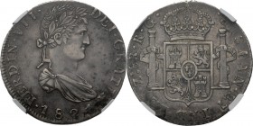 Mexico - 8 Reales 1821 Zs RG, Silver, FERNANDO VII 1808–1823 Zacatecas. Head to right. Rev. crowned arms flanked by pillars.KM. 111.5 NGC VF35