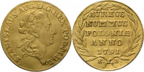 Poland - Ducat 1791, Gold, STANISLAUS AUGUST 1764–1795 Bust to right. Rev. AUREUS / NUMMUS / POLONIAE / ANNO / 1791 in wreath.KM. 196, Fr. 1043.47 g. ...