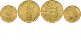 San Marino - Mint Set 1974, Gold In gold. One Scudo and Two Scudi. Shield within wreath. Rev. standing saint facing. KM. 38; KM. 39; Vgl. KM. MS4. In ...