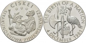 South Africa - Ciskei Independence Medal 1981, MEDALS Native people. Rev. blue crane, axe and spear.AR 32.8 mm Proof/Extremely fine