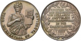 South Africa - Centenary of the Recognition of the Dutch Language 1882 (1982), MEDALS Young woman in a maternity dress. Rev. oak wreath. EEUFEES VAN /...