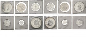 Spain - 100, 200, 500, 1000, 2000 & 5000 Pesetas 1989, Silver, JUAN CARLOS I 1975– Fifth centenary silver set. Mint