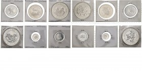 Spain - 100, 200, 500, 1000, 2000 & 5000 Pesetas 1990, Silver, JUAN CARLOS I 1975– Fifth centenary silver set. Mint