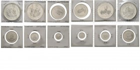 Spain - 100, 200, 500, 1000, 2000 & 5000 Pesetas 1991, Silver, JUAN CARLOS I 1975– Fifth centenary silver set. Mint