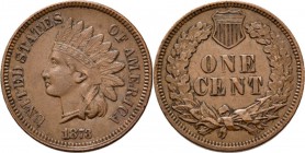 United States - One cent 1873, Copper Variety 3. Indian head. Rev. oak wreath with shield.KM. 90a3.14 g. Doubled LIBERTY, Closed 3 Very fine +