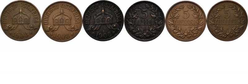 LOTS - Lot German East Africa 5 Heller (3) 1908 J Crown with ribbon above date. ...