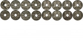 LOTS - Lot German East Africa 5 Heller (8) 1913 A Center hole divides date, crown with ribbon above, legend below. Rev. center hole divides value, spr...