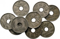 LOTS - Lot German East Africa 5 Heller (9) 1913 J (5) & 1914 J (4). Center hole divides date, crown with ribbon above, legend below. Rev. center hole ...