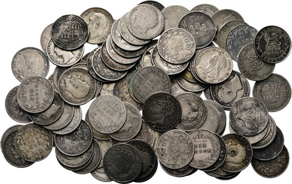 LOTS - Lot Great Britain (100) Consisting of Sixpences. Various qualities