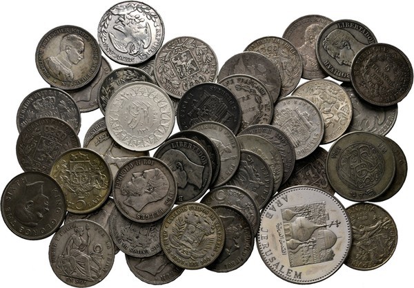 LOTS - Lot Worldcoins (ca. 40) All 19th and early 20th century silver crownsize ...