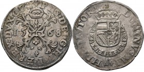 Bourgondische kruisrijksdaalder 1568, Silver, PHILIPS II 1555–1581 Twee gekruiste Bourgondische stokken tussen jaartal, daarboven mt. ✥. Kz. gekroond ...