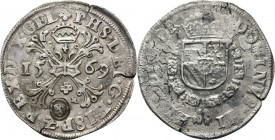Bourgondische kruisrijksdaalder 1569, Silver, PHILIPS II 1555–1581 Twee gekruiste Bourgondische stokken tussen jaartal, daarboven mt. ✥. Kz. gekroond ...