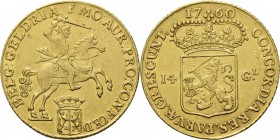 Gouden rijder 1760, Gold Type IIa. Ruiter naar rechts boven provinciewapentje met titel …CONFŒD: – BELG: GELDRIA. en mmt. boompje. Kz. generaliteitswa...