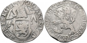 Leeuwendaalder 1648, Silver Type IIa. Ridder met pluim aan helm naar links achter wapenschild met MO• ARG• PRO• CO – NFOE• BEL• GEL. Kz. klimmende lee...