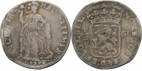 ½ Gulden 1694, Silver Staande Nederlandse maagd, jaartal onder de voeten. Kz. generaliteitswapen tussen waarde ½ - GL mmt. eenhoorn na omschrift.Delm....