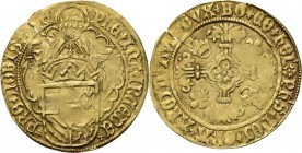 Philippusgoudgulden z.j. (1499–1506), Gold, PHILIPS de Schone meerderjarig 1496–1506 8e Emissie. Staande heilige met korte kruisstaf achter gekroond w...