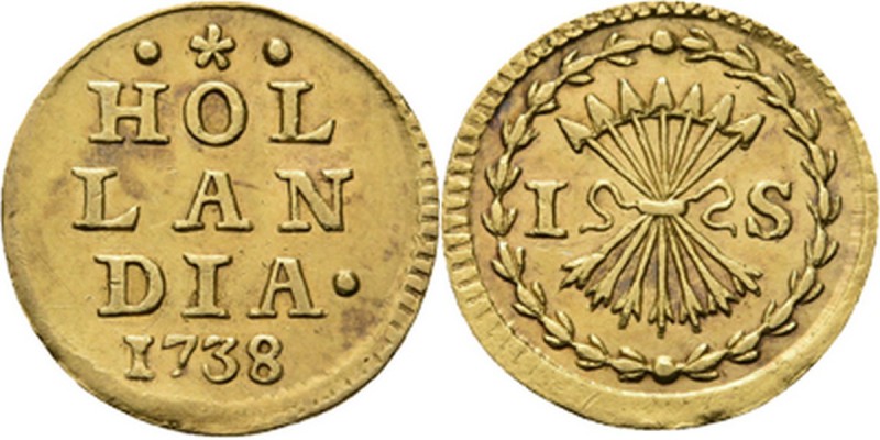 Bezemstuiver 1738, Gold In goud geslagen op het gewicht van een halve dukaat. In...