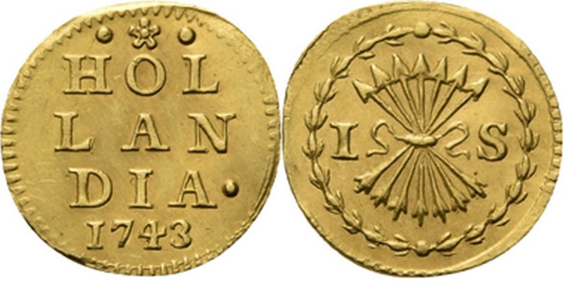 Bezemstuiver 1743, Gold In goud geslagen op het gewicht van een halve dukaat. In...