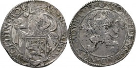 Leeuwendaalder 1589, Silver Type II. Ridder achter provinciewapen naar rechts, jaartal op voorzijde x MO x NO x ARG x – x ORDIN x HOL x. Kz. klimmende...