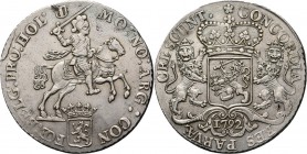 Dukaton of zilveren rijder 1792, Silver Type IIb. Ruiter naar rechts boven gekroond provinciewapentje, mt. wapentje van Dordrecht na omschrift. Kz. ge...