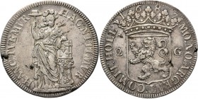 2 Gulden 1687, Silver Type I. Geslagen met gesoigneerde stempels van Drappentier. Staande Nederlandse maagd. Kz. gekroond provinciaal wapen tussen waa...