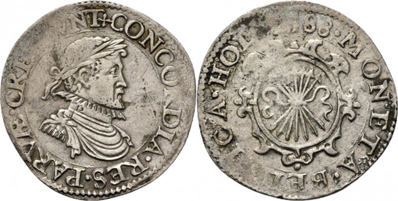 1⁄20 Leicesterreaal of leicesterstoter 1588, Silver Gelauwerd borstbeeld naar re...