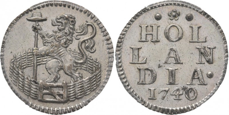 Zilveren duit 1740, Silver Type Ia. · ❀ · / HOL / LAN / DIA· / jaartal. Kz. klim...