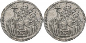 Zilveren duit 1742 over 1741, Silver Type Ia. · ❀ · / HOL / LAN / DIA· / jaartal. Kz. klimmende leeuw met speer en vrijheidshoed in Hollandse tuin. Gl...