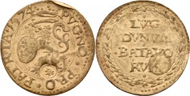 ¼ Gulden 1574, Beleg van 1573–1574 door de Spanjaarden onder Valdez, LEIDEN In papier. Leeuw met kromzwaard en stadsschild. Omschrift PVGNO ✷ PRO ✷ PA...