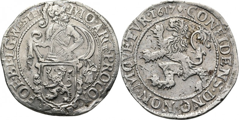 Leeuwendaalder 1617, Silver Type II. Ridder achter Hollands wapen naar rechts me...