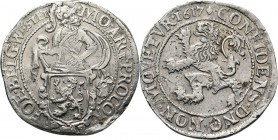 Leeuwendaalder 1617, Silver Type II. Ridder achter Hollands wapen naar rechts met titel …BELG· WESTFR. Kz. klimmende leeuw, daarboven mmt. lelie ná he...