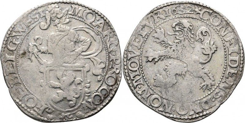 Leeuwendaalder 1652, Silver Type II. Ridder achter Hollands wapen naar rechts me...