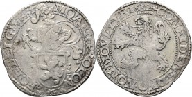 Leeuwendaalder 1652, Silver Type II. Ridder achter Hollands wapen naar rechts met titel …BELG· WEST. Kz. klimmende leeuw, daarboven mmt. vijfbladige b...