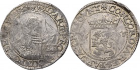 Nederlandse rijksdaalder 1659 over 1658, Silver Halflang borstbeeld naar rechts met zwaard en gewestelijk wapenschild aan lint, titel WESTF. Mmt. 5-bl...
