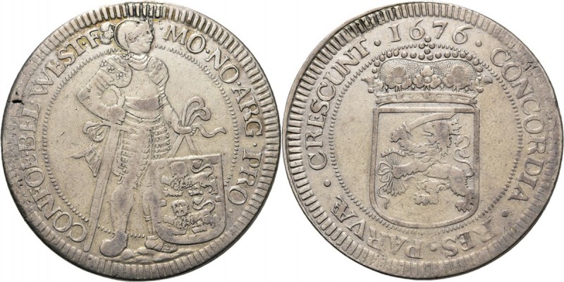 Zilveren dukaat 1676, Silver Enkhuizen. Type IIa. Staande ridder met zwaard naar...