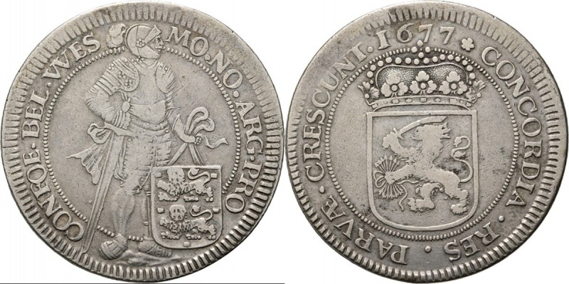 Zilveren dukaat 1677, Silver Enkhuizen. Type IIa. Staande ridder met zwaard naar...