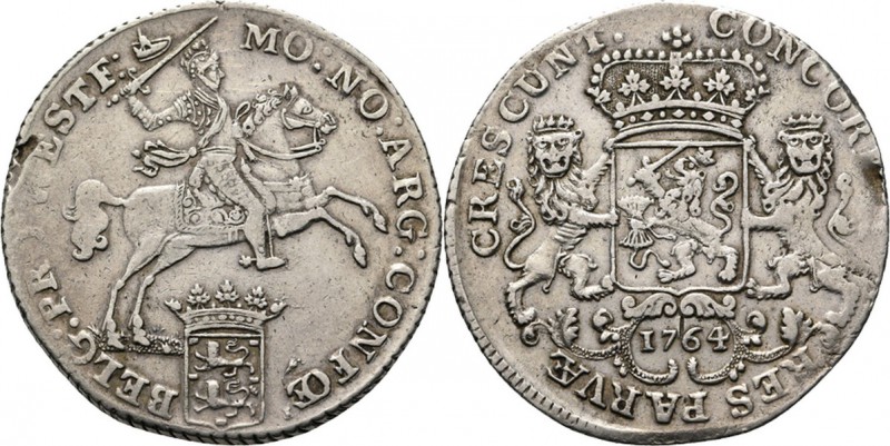 ½ Dukaton of ½ zilveren rijder 1764, Silver Type III. Ruiter naar rechts boven g...