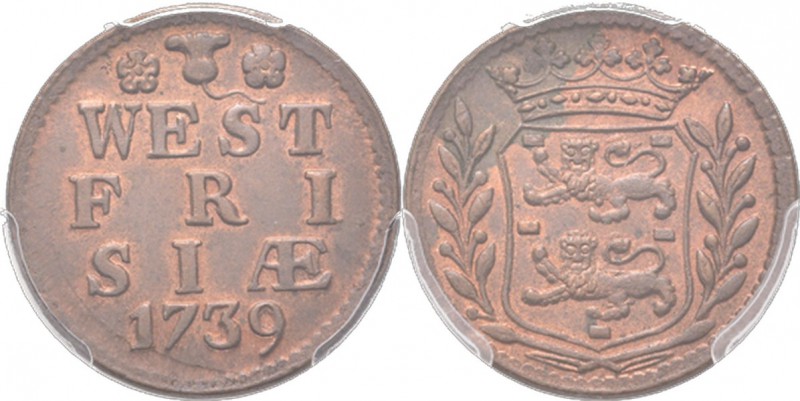 Duit 1739, Copper In het veld ❀ knol ❀ / WEST / FRI / SIÆ / I739. Kz. gewestelij...
