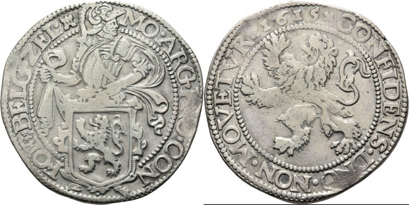 Leeuwendaalder 1615, Silver Type IIIa. Ridder naar rechts achter Hollands wapen,...